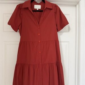 Brochu Walker Rust Button-Front Tiered Midi Dress